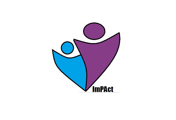 Zwei schematisch angedeutete Figuren in Türkisblau und Magenta bilden das Logo des Projekts ImPAct.
