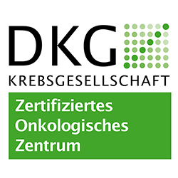 Das DKG Zertifikat Onkologisches Zentrum, auf dem steht: DKG Krebsgesellschaft Zertifiziertes Onkologisches Zentrum".