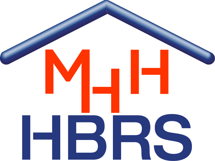 Das HBRS Logo mit dem Schriftzug MHH in Rot und den Buchstaben HBRS in blau.