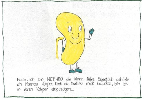Eine Cartoonzeichnung einer Niere, die winkt. Copyright: privat
