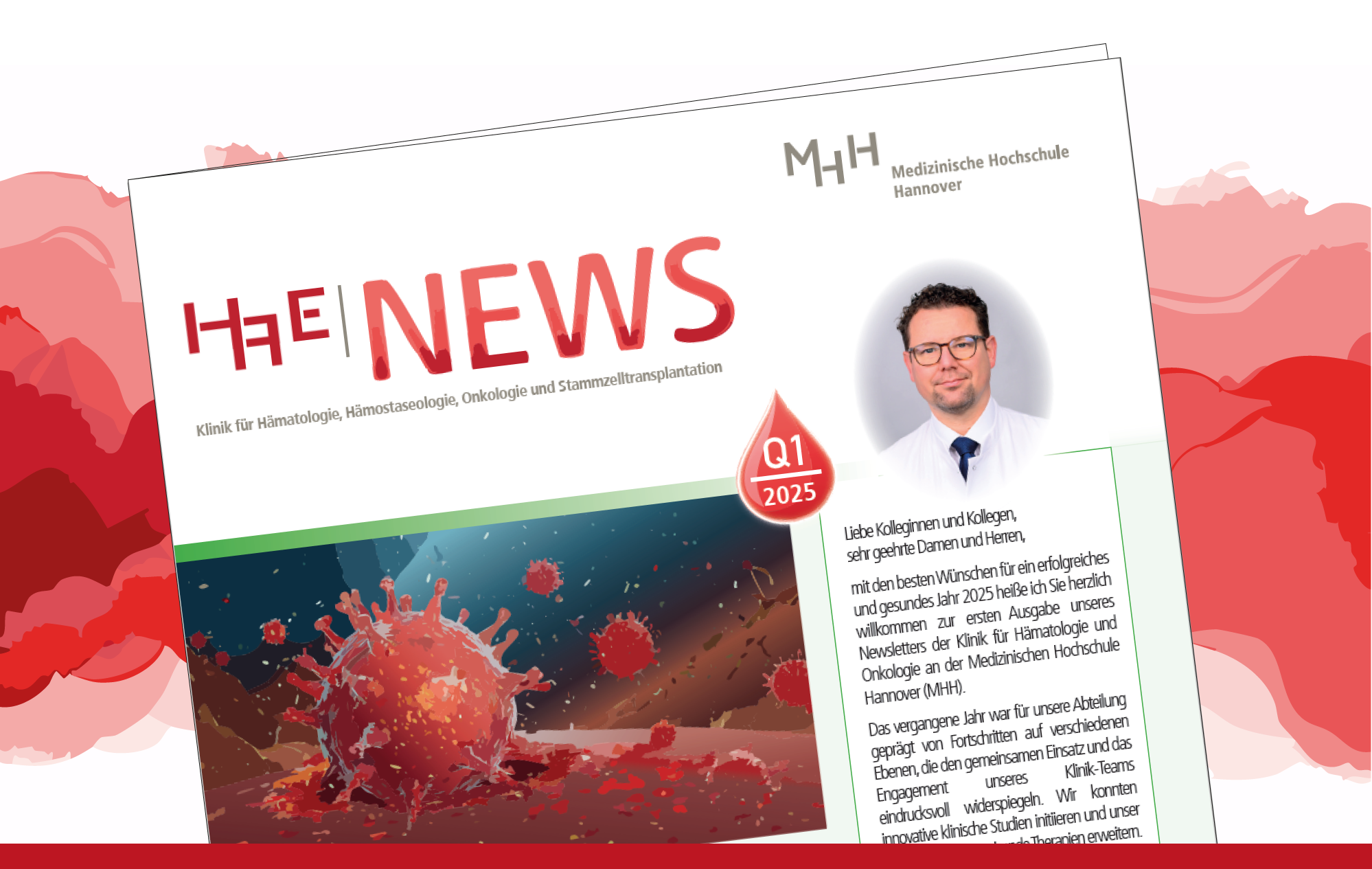 Icon auf dem eine miniaturisierte Vorschau des Klinik-Newsletters der Hämatologie-Klinik zu sehen ist.