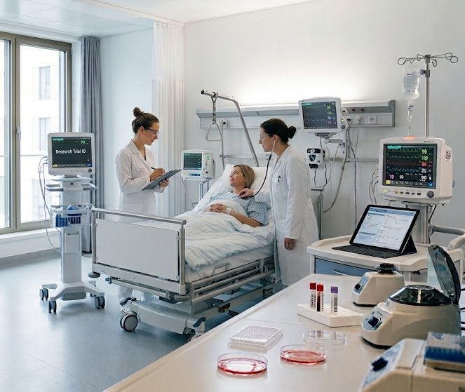 Forschende Ärtzin am Krankenbett