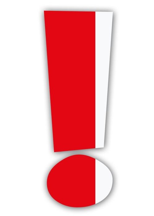 Ein rot-weißes Ausrufezeichen auf weißem Hintergrund.