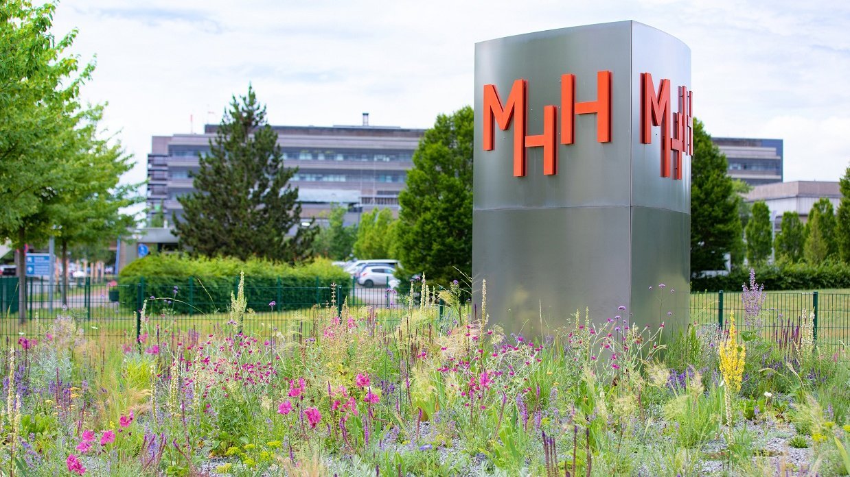 Die Stele der MHH an der Haupteinfahrt