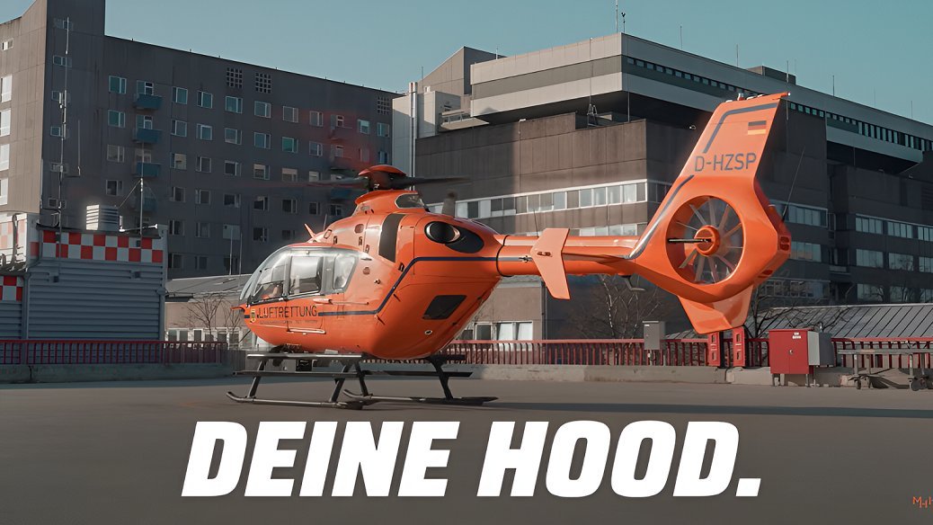 The Christoph 4 rescue helicopter is parked on the MHH’s helipad. 