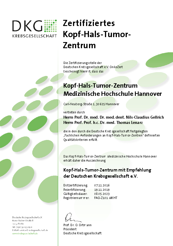 Zertifiziertes Kopf-Hals-Tumor-Zentrum Zertifiziertes Kopf-Hals-Tumor-Zentrum