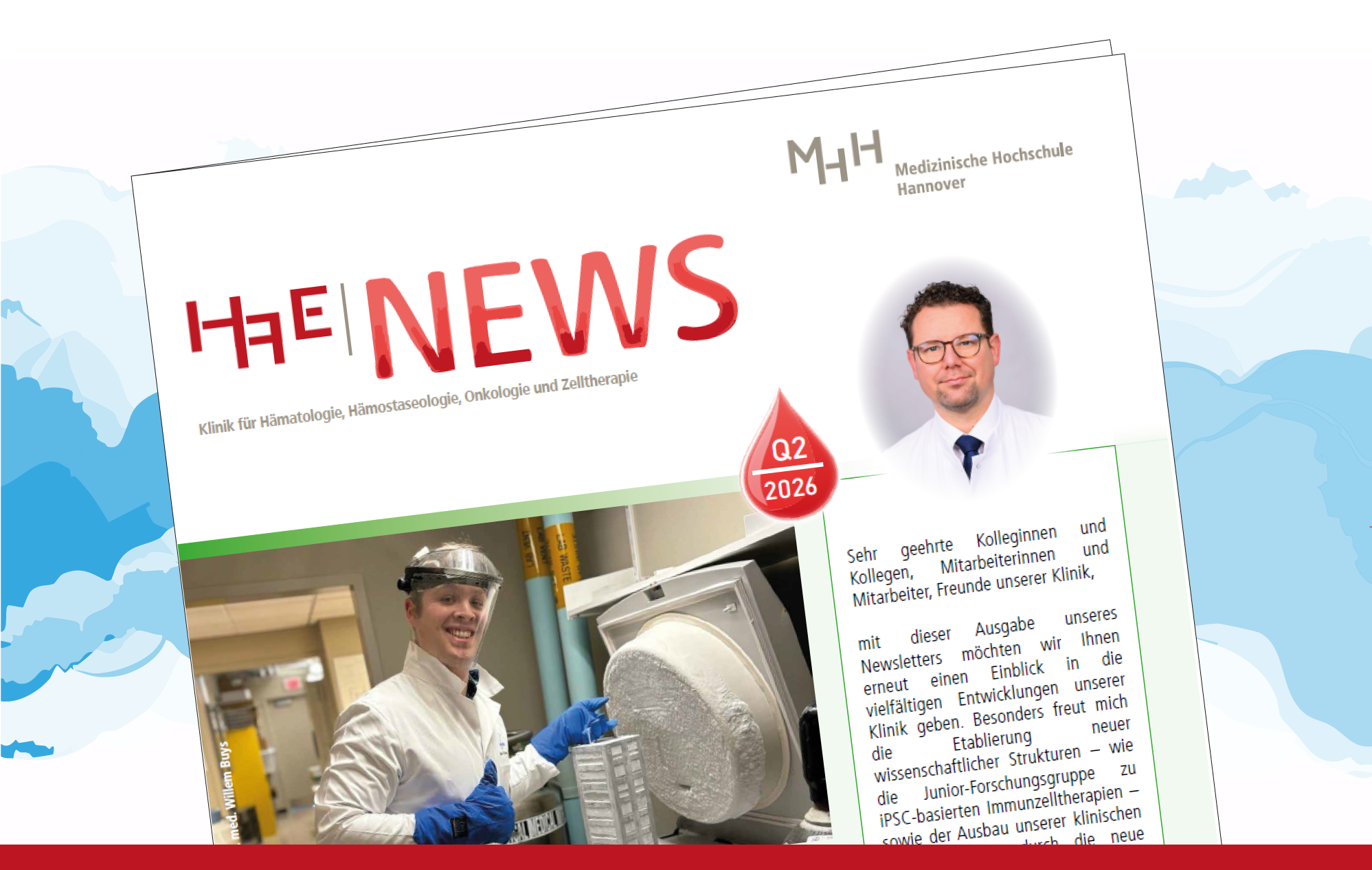 Icon auf dem eine miniaturisierte Vorschau des Klinik-Newsletters der Hämatologie-Klinik zu sehen ist.