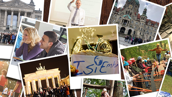 Neben- und übereinanderliegende Polaroidbilder von Auslandsaufenthalten