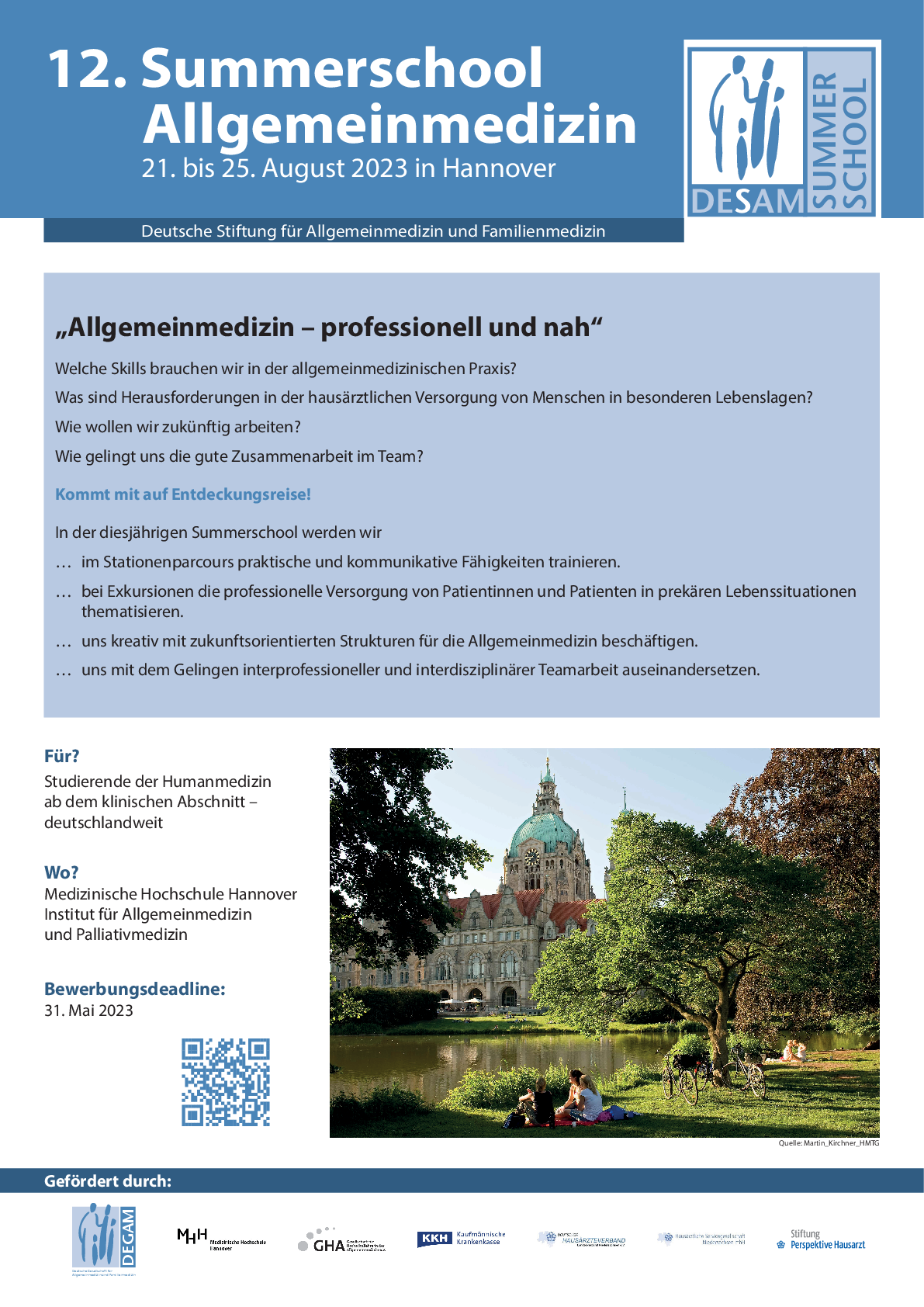 Poster mit Informationen zur DESAM Summerschool Allgemeinmedizin.