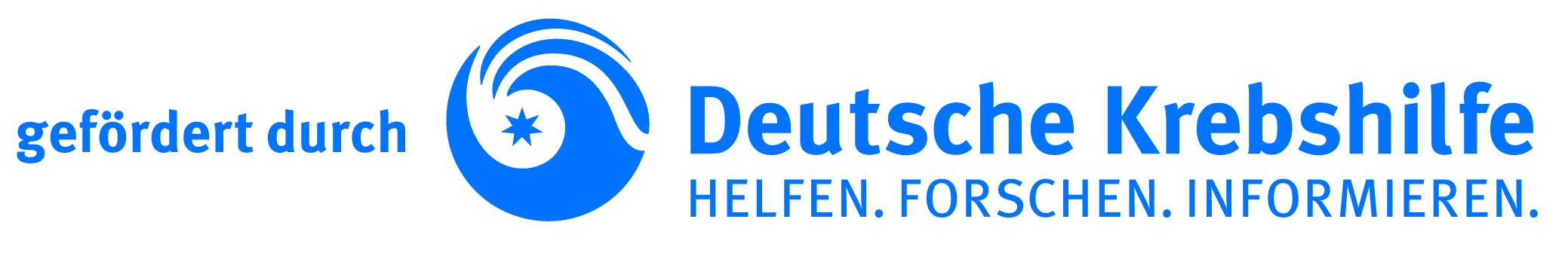 Deutsche Krebshilfe Logo: "gefördert durch Deutsche Krebshilfe Helfen. Forschen. Informieren.