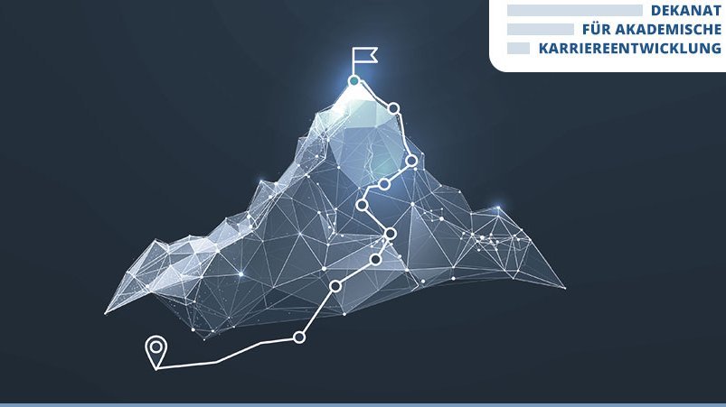 Grafik mit einem Berg, an dem ein Weg nach oben eingezeichnet ist. Oben steckt eine Fahne in der Bergspitze.