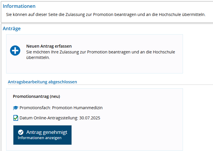 Antrag mit Status genehmigt
