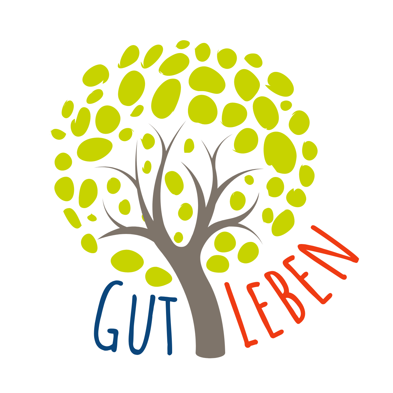 Projektlogo bestehend aus abstrahiertem Baum mit grüner Krone und hellbraunem Stamm; auf der linken seite des Stammes steht in blauen Großbuchstaben das Wort gut und auf der rechten Seite des Stammes in roten Großbuchstaben das Wort leben