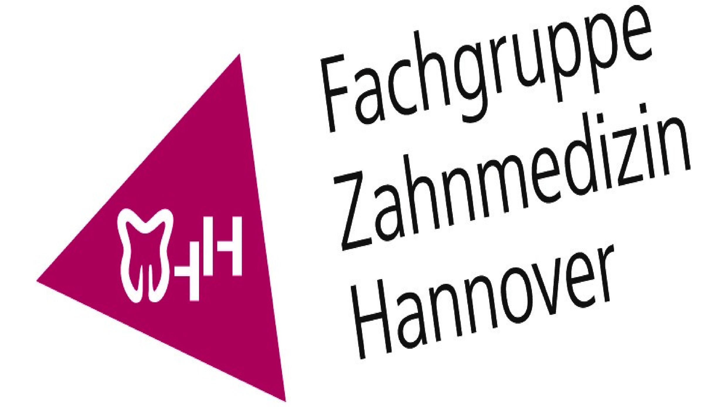 Logo aus roten Dreieck. In weißer Schrift das MHH Logo mittig platziert, rechts daneben steht in schwarz "Fachgruppe Zahnmedizin"