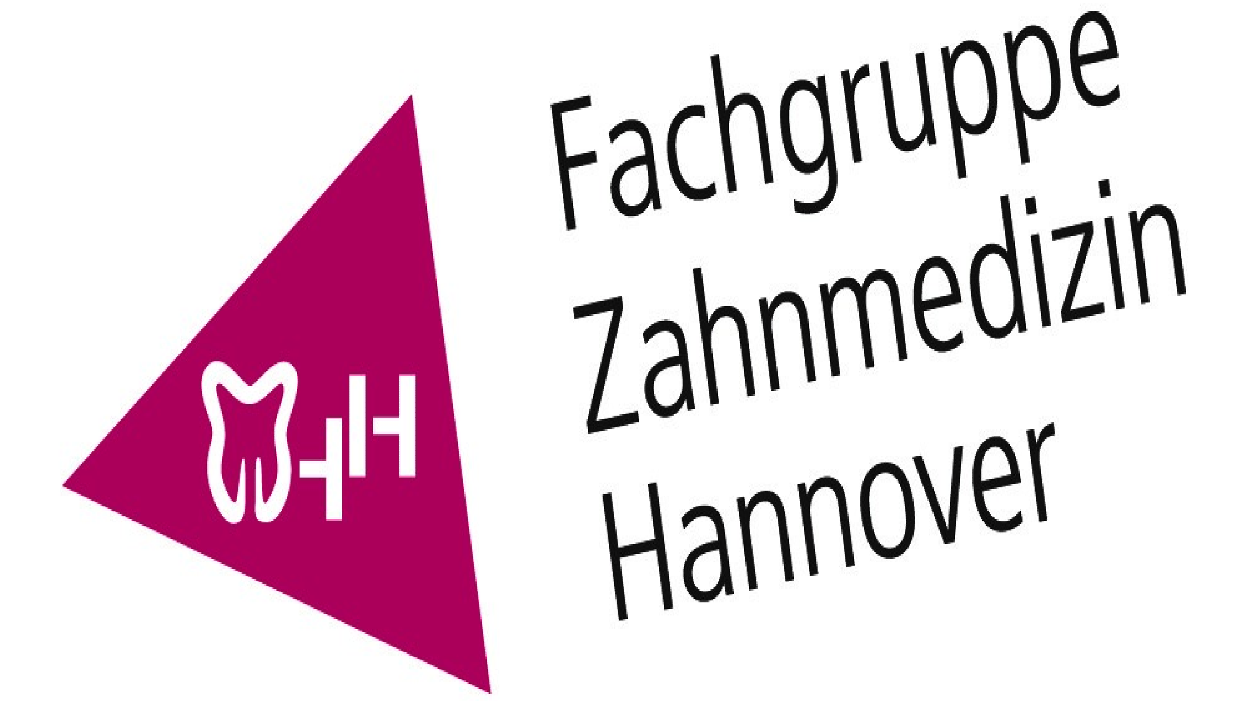 Logo aus roten Dreieck. In weißer Schrift das MHH Logo mittig platziert, rechts daneben steht in schwarz "Fachgruppe Zahnmedizin"