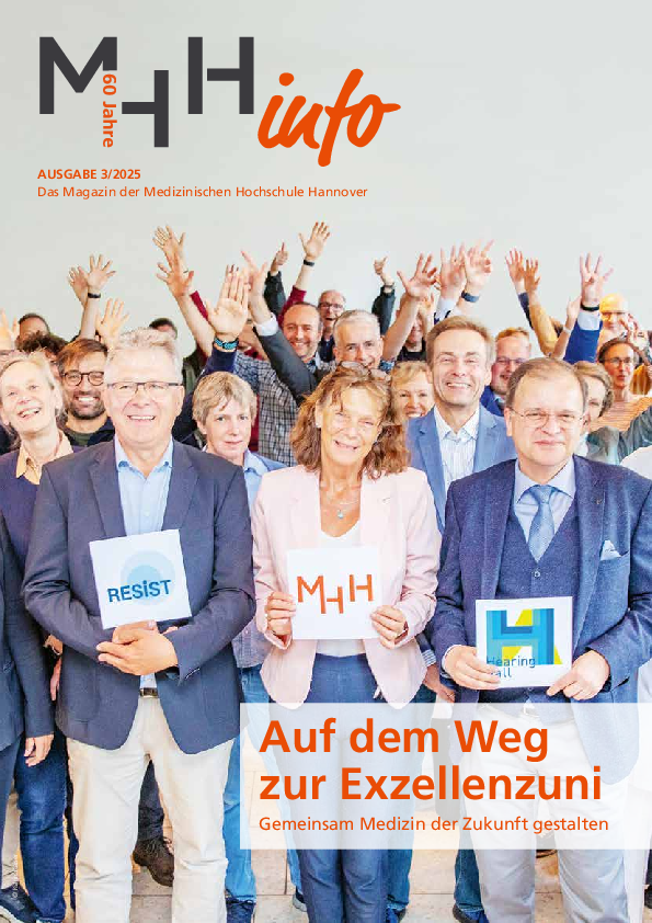 Copyright: Karin Kaiser/MHH. Titelbild des MHHinfo. Auf dem Weg zur Exzellenzuni. Gemeinsam Medizin der Zukunft gestalten.