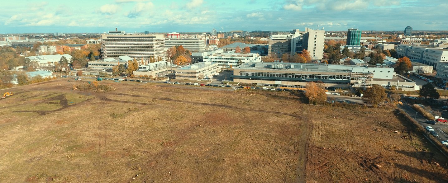 Drohnenbildaufnahme vom Baufeld Stadtfelddamm.