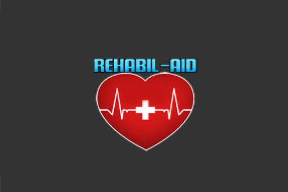 Das Logo von REHABIL-AID. Ein rotes Herz mit weissem Kreuz und EKG-Linien.