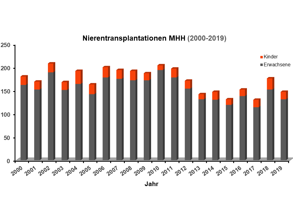 Die Anzahl der Nierentransplantationen war 2019 etwas niedriger als 2018