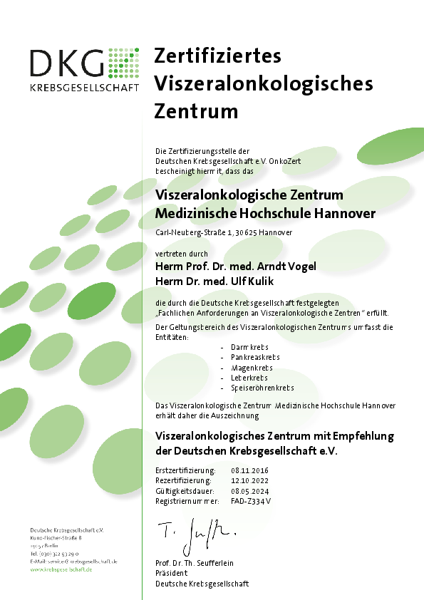 Zertifikat der DKG als Viszeral-Onkologisches Zentrum