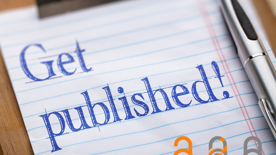 Notizblock mit Get published! und 3 Schlösser, geöffnet, eingeschränkt geöffnet und geschlossen