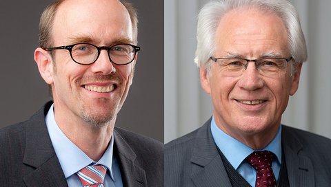 Portraitfotos von Prof. Dr. Wacker auf der linken Seite und Dr. Lange auf der rechten Seite.