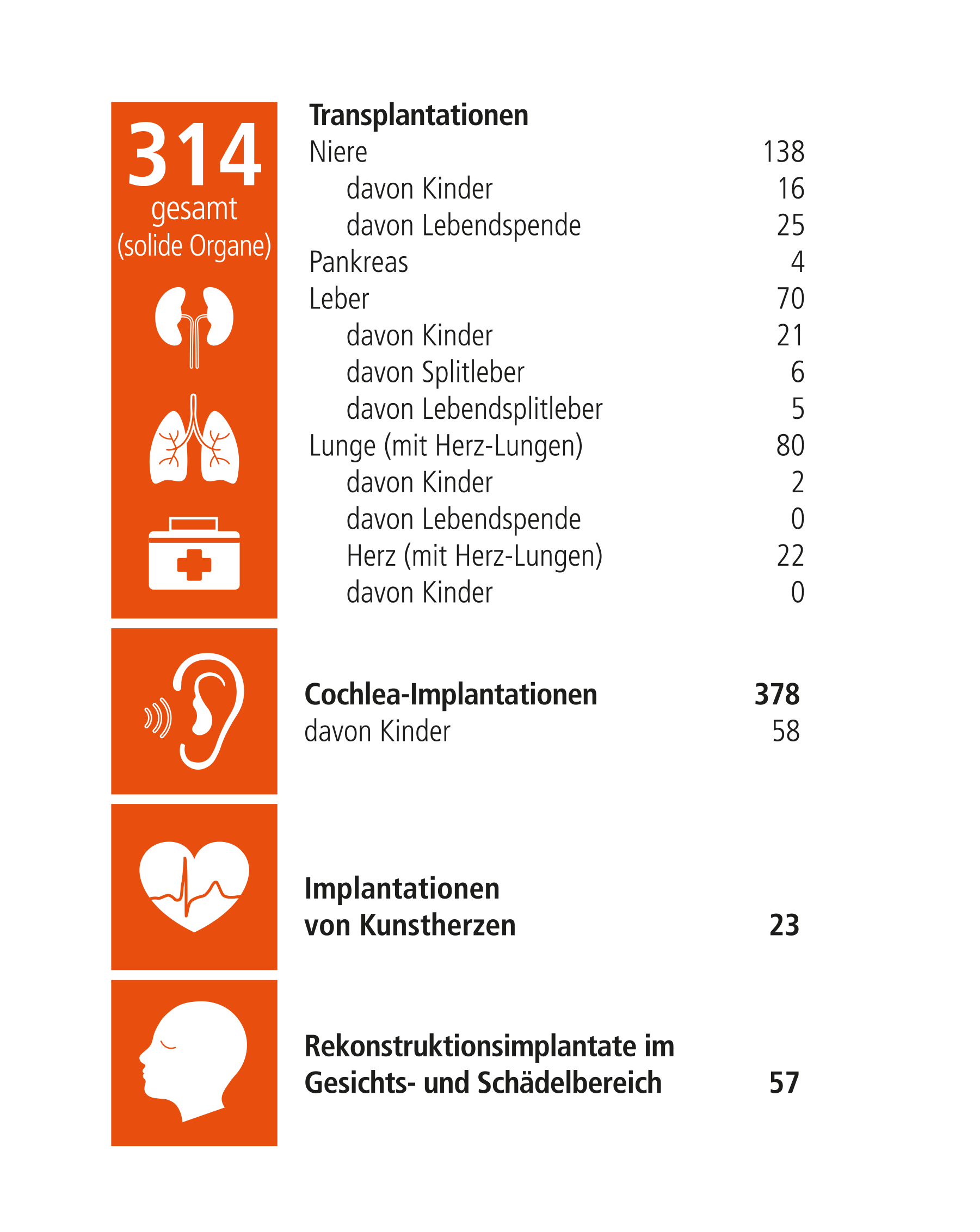 Grafik mit Organ-Symbolen und den Transplantationszahlen