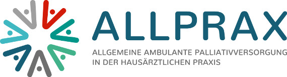 Ein Kreis bestehend aus bunten Winkeln mit jeweils einem Punkt im Winkel, stellt das Logo des Projekts ALLPRAX zur Allgemeinen Ambulanten Palliativversorgung in der hausärztlichen Praxis dar.