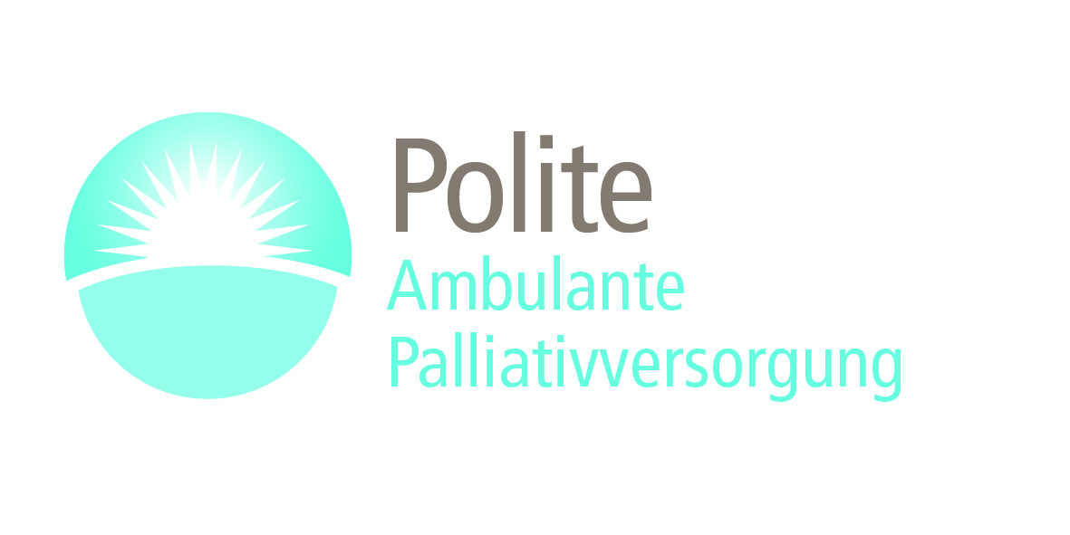 Ein blauer Kreis mit einer Sonne stellt das Logo des Projekts Polite zur Ambulante Palliativversorgung dar.