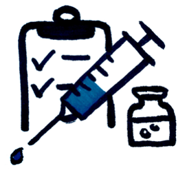 Symbolbild einer Spritze und einer Dose mit Impfstoff und im Hintergrund ein Klemmbrett.