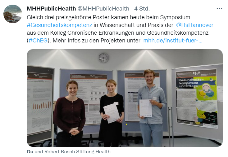 Die Preisträger*innen der Posterpreise auf dem Symposium „Gesundheitskompetenz- zwischen Wissenschaft und Praxis“ am 15./16.09.2022