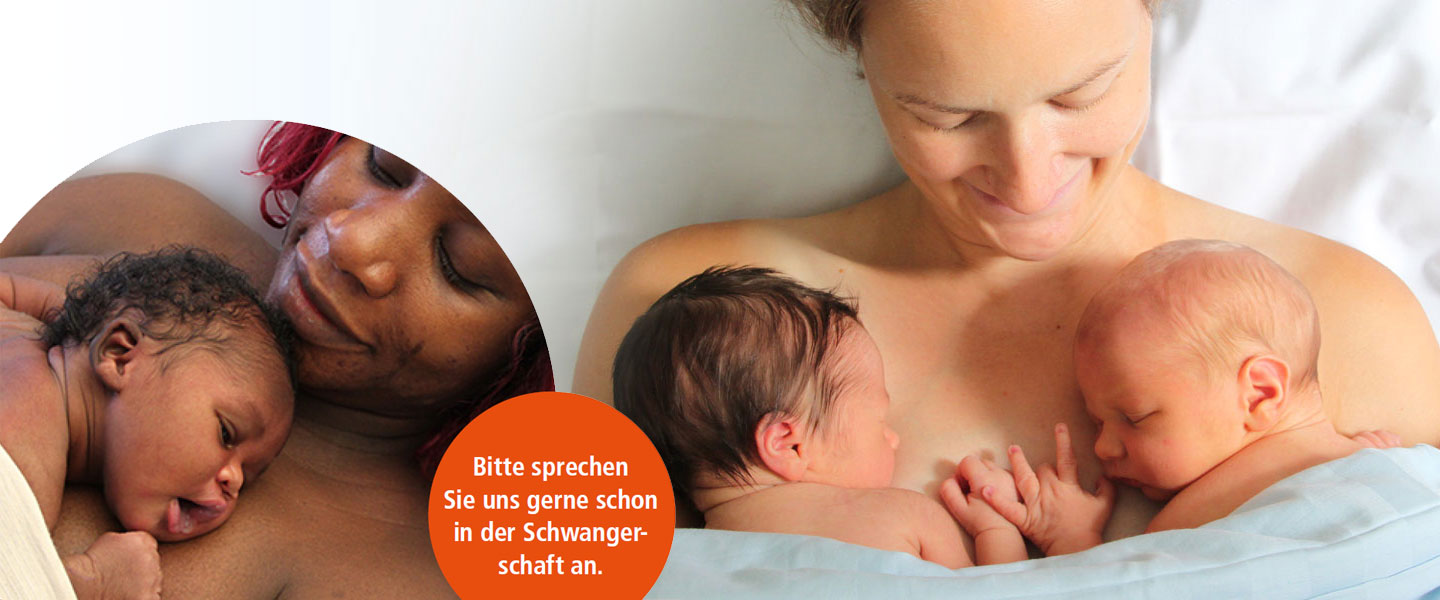 Bonding - 2 Mütter im Hautkontakt mit ihren Babys