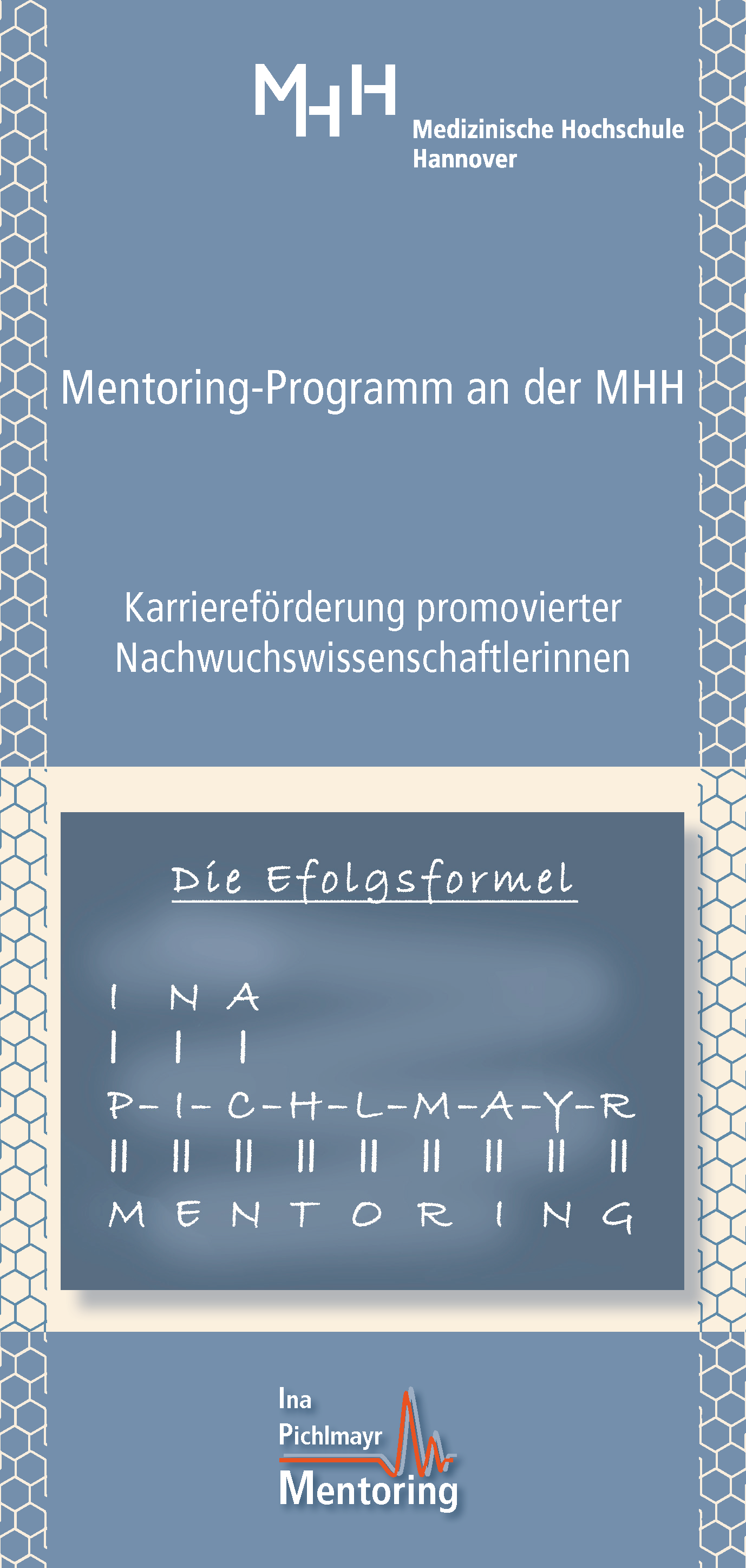 Auf dem Bild ist die erste Seite des Informationsflyers zum Ina-Pichlmayr-Mentoring abgebildet.