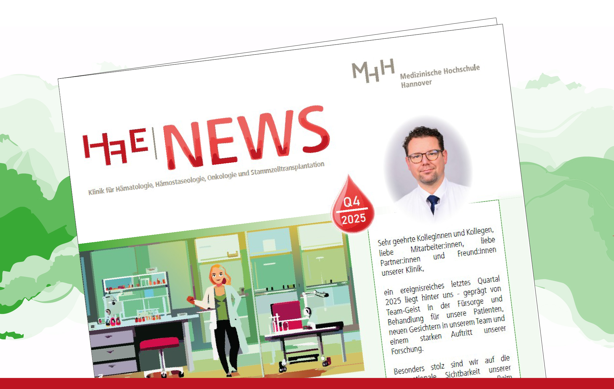 Icon auf dem eine miniaturisierte Vorschau des Klinik-Newsletters der Hämatologie-Klinik zu sehen ist.