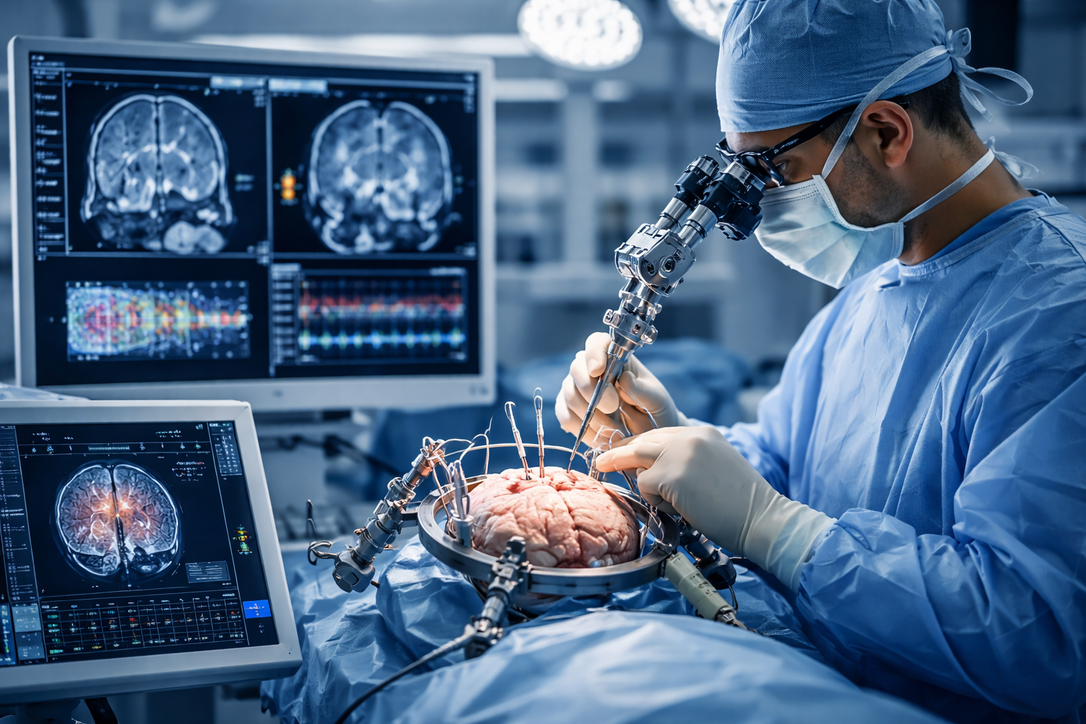 KI generiertes Bild eines Arztes bei einer Gehirn-Operation