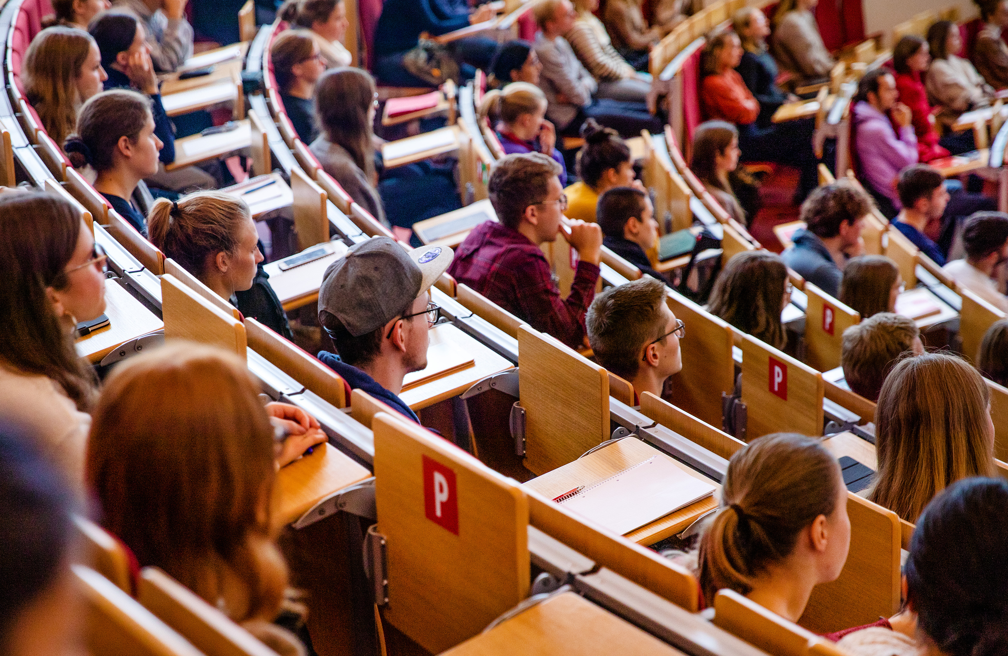 Studierende sitzen in einem Hörsaal.