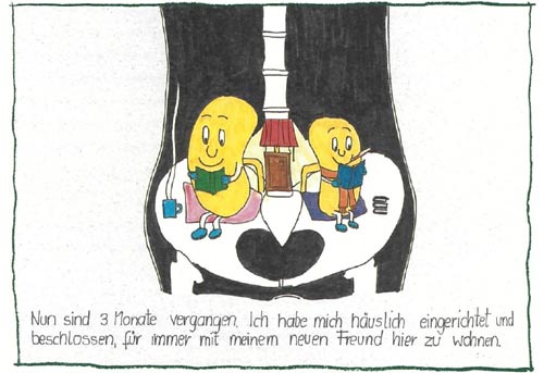 Eine Cartoonzeichnung zweier Nieren, die ein Buch in der Hand halten. Copyright: privat