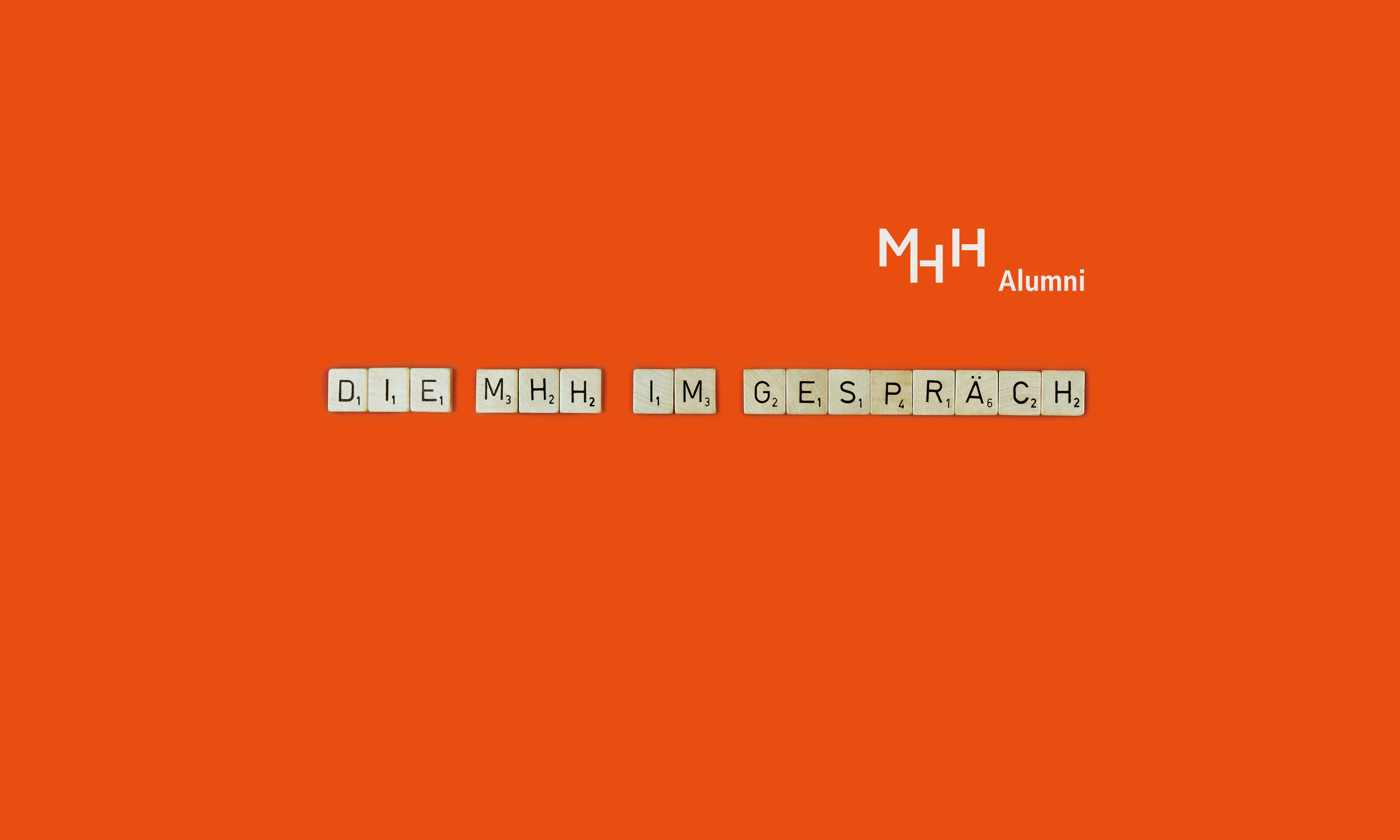 Logo Schriftzug mit Scrabble-Buchstaben "Die MHH im Gespräch"