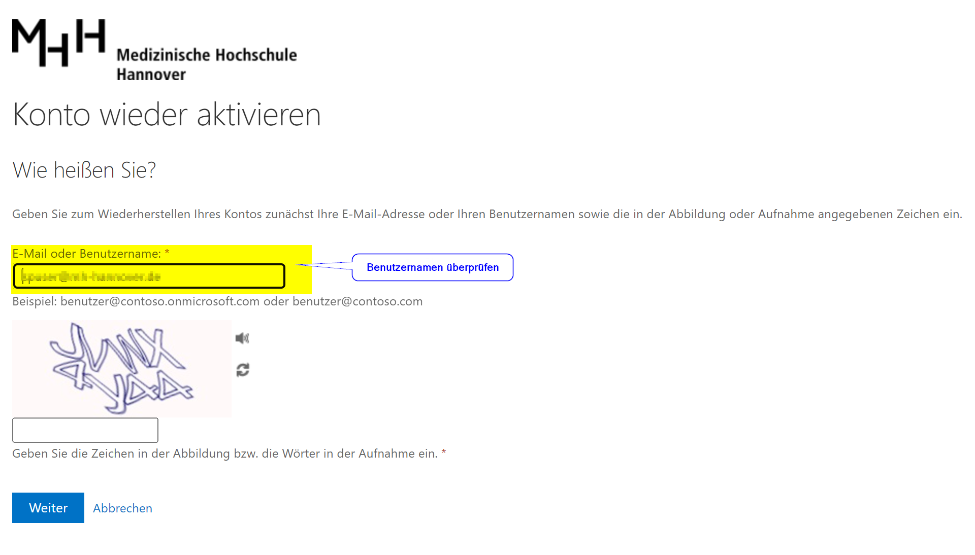 Emailadresse Eingabefenster